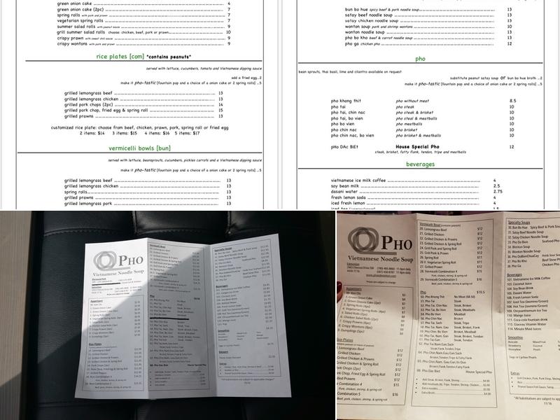 Pho Menu
