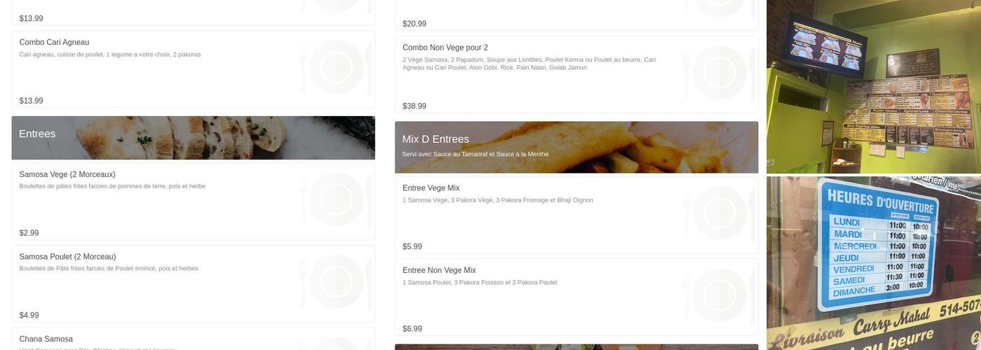 Curry Mahal Menu