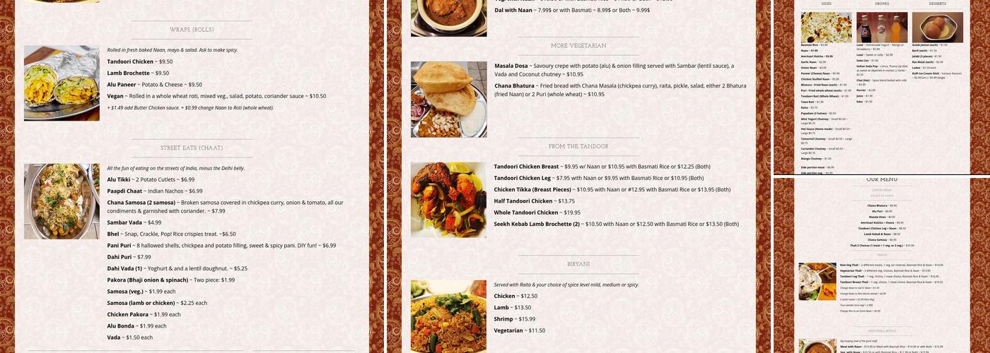 Thali Cuisine Indienne Menu