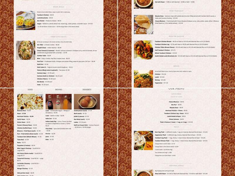 Thali Cuisine Indienne Menu