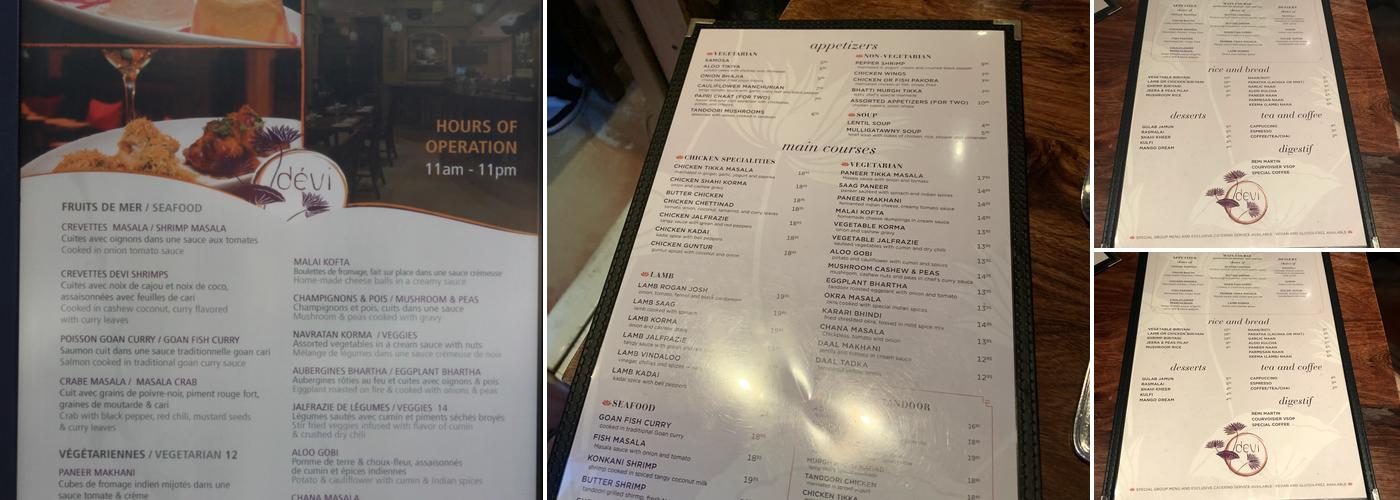 Chez Dévi Menu