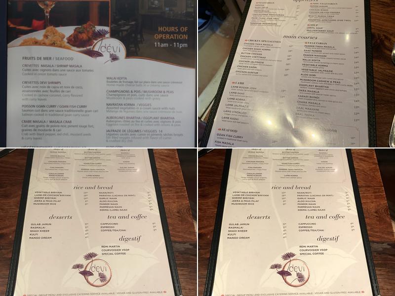 Chez Dévi Menu
