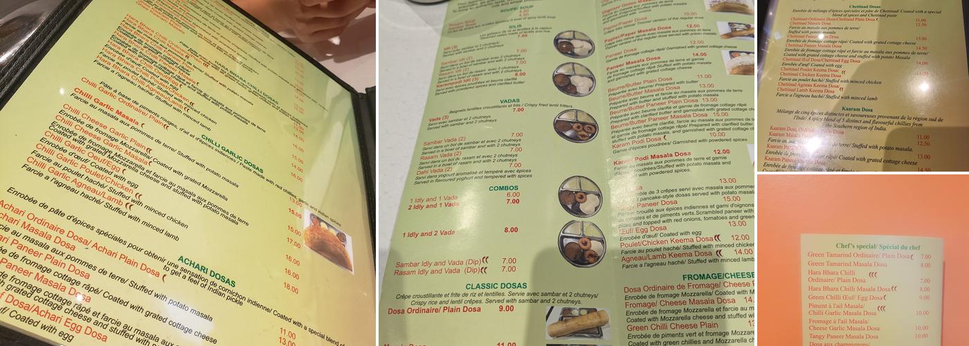 Dosa Pointe Menu