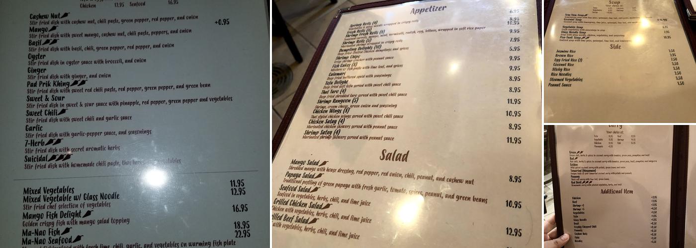 Sukothai Restaurant Menu