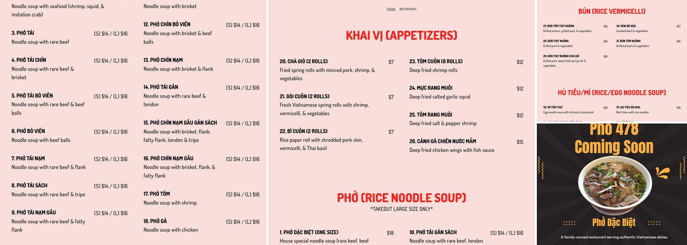 Pho 478 Menu