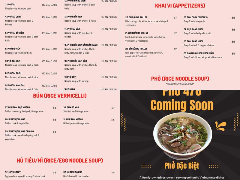 Pho 478 Menu