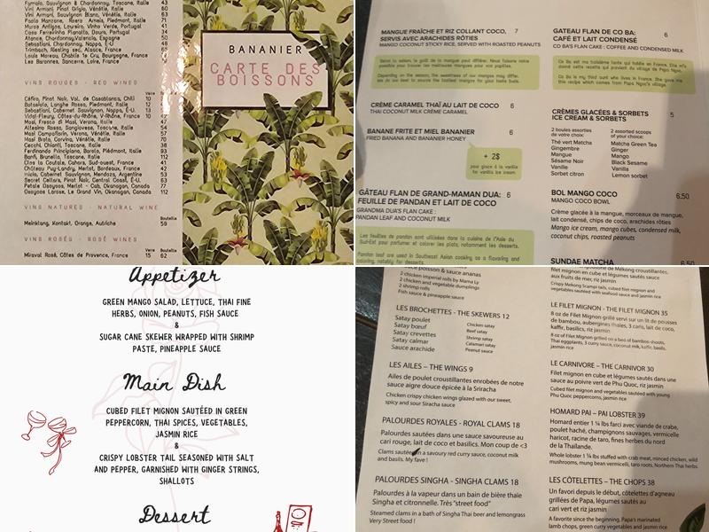 Bananier Menu