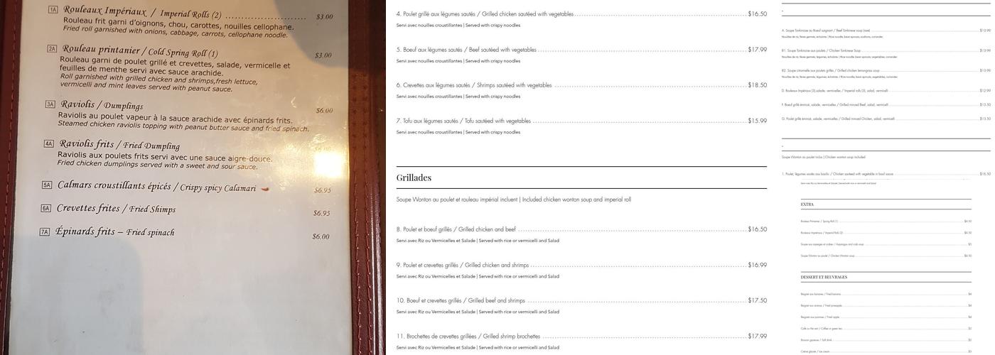 Restaurant Ô Asie Menu