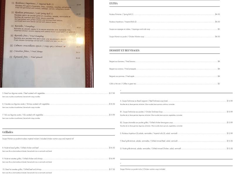 Restaurant Ô Asie Menu