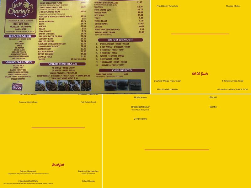 Uncle Charley'z Menu