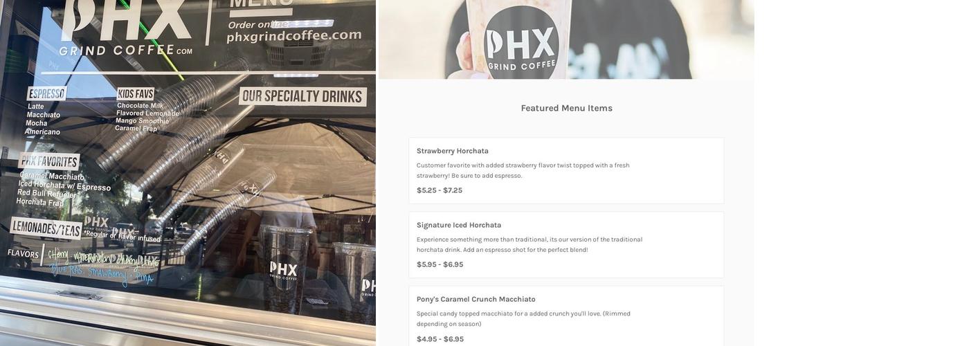 PHX Grind Coffee Menu