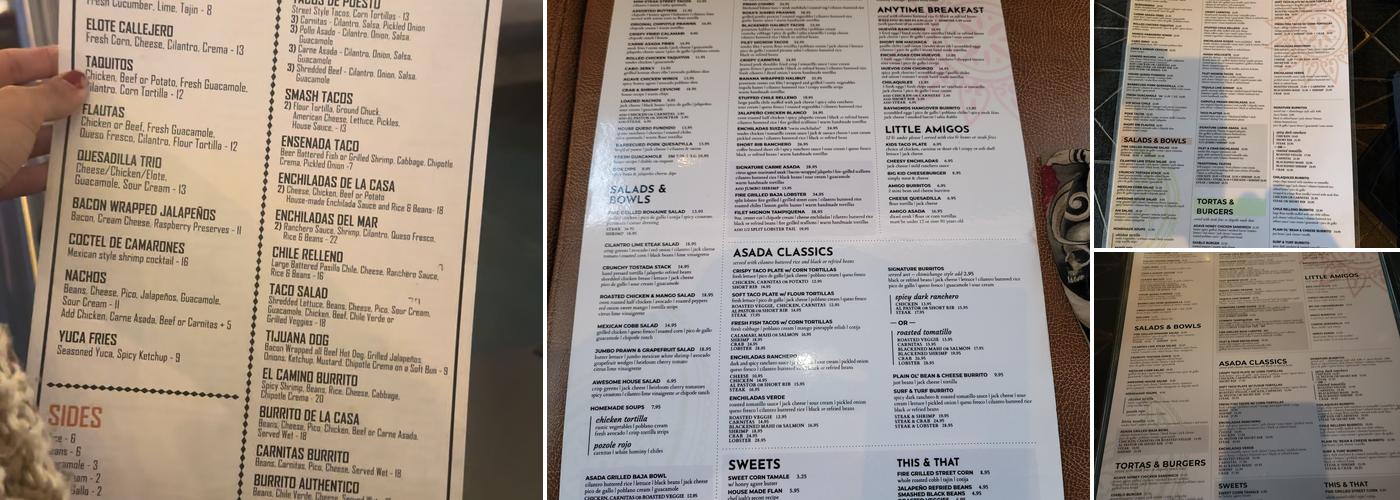 Asada Cantina + Kitchen Menu