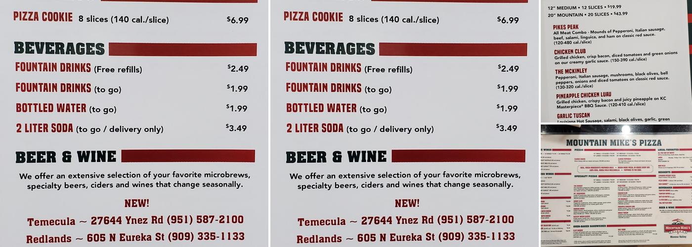 Mountain Mike's Pizza Menu