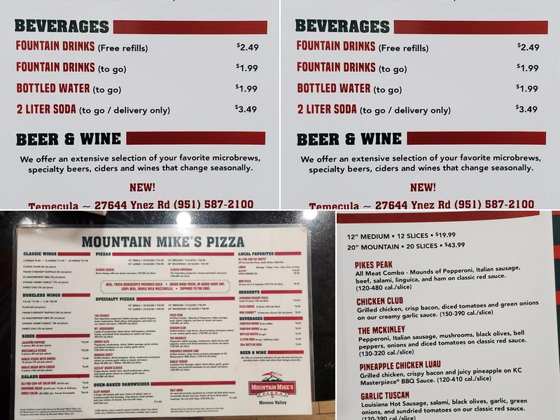 Mountain Mike's Pizza Menu