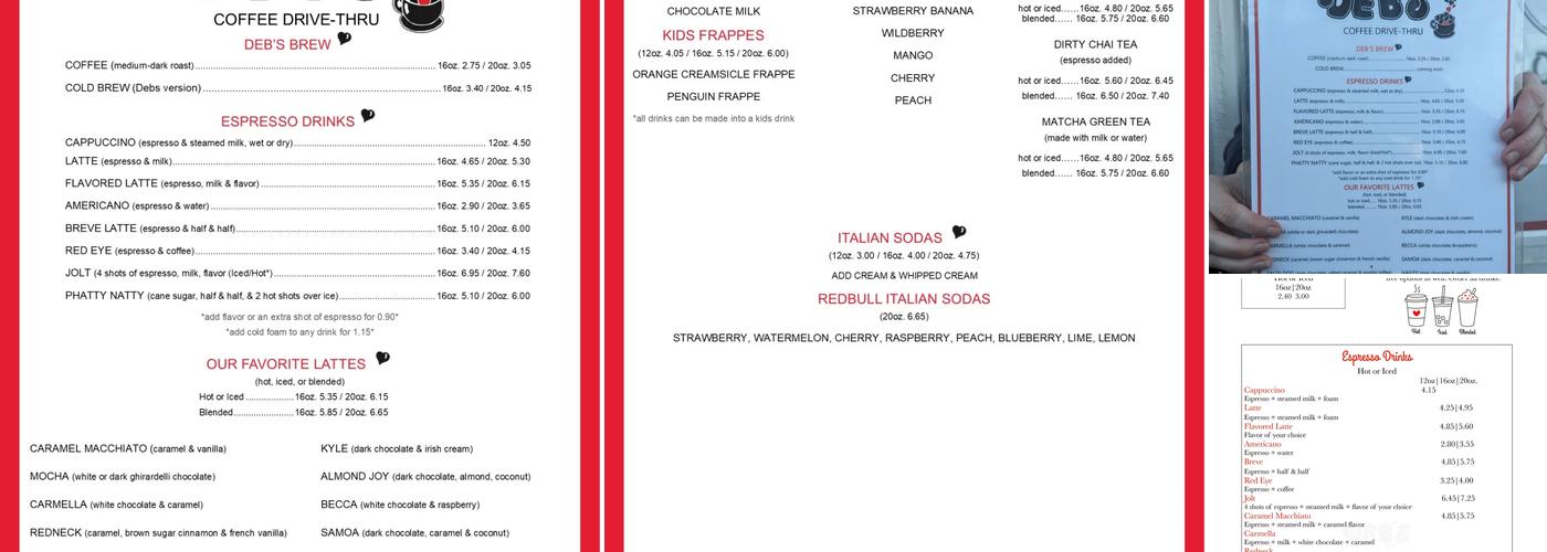 Debs Coffee Drive Thru Menu