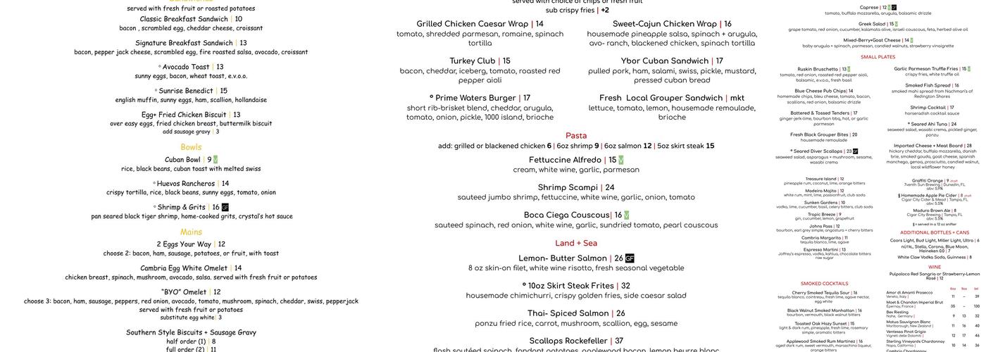 Ember Rooftop Lounge at the Cambria Madeira Beach Menu