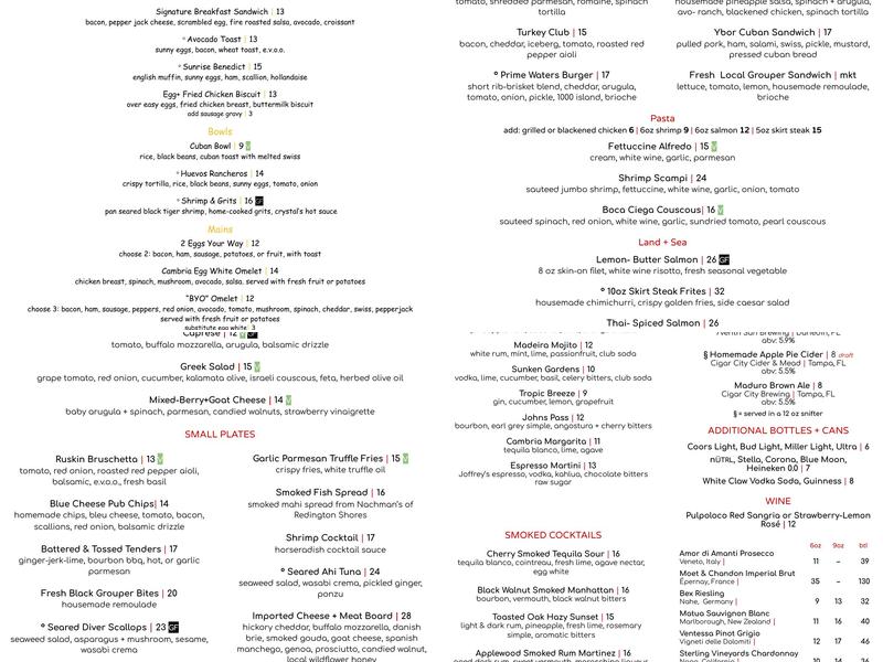 Ember Rooftop Lounge at the Cambria Madeira Beach Menu