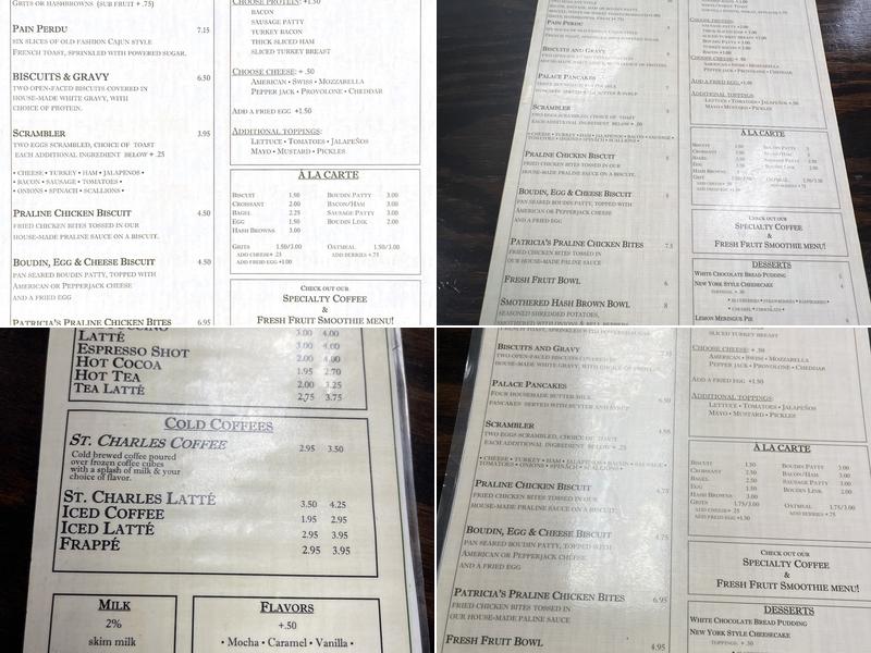 Chicorys At The Palace Cafe Menu