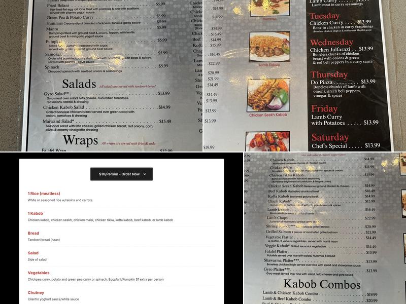Maiwand Kabob Menu