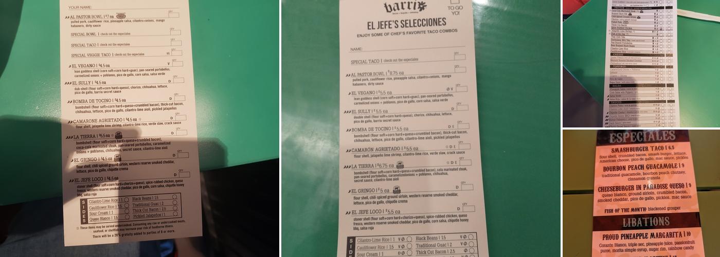 Barrio Menu
