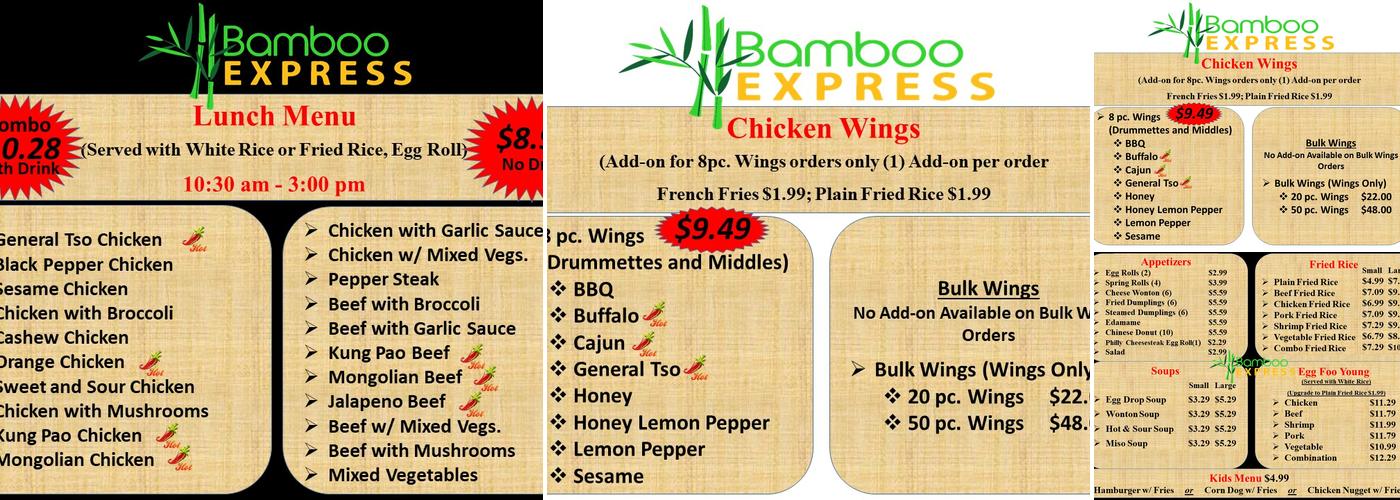 Bamboo express Menu
