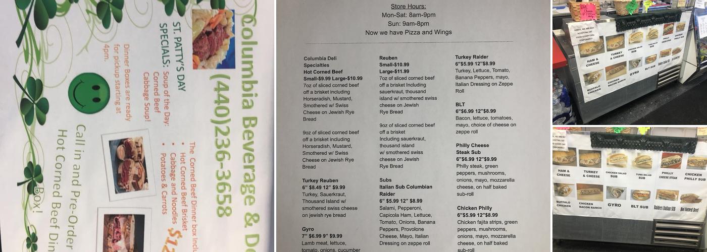 Columbia Beverage & Deli Menu