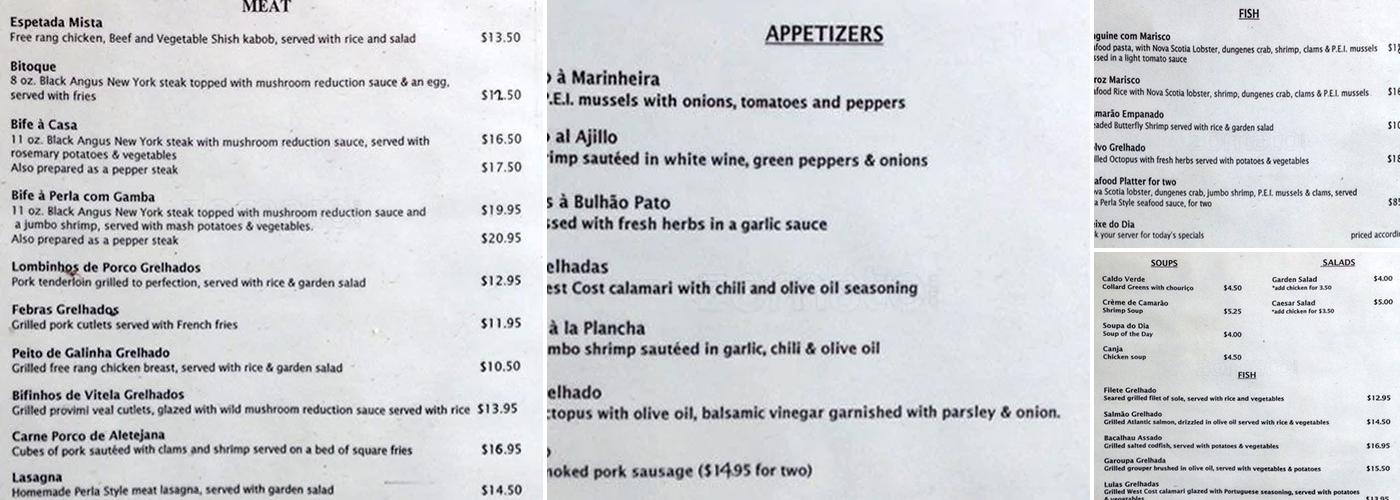 Perla Restaurant Menu