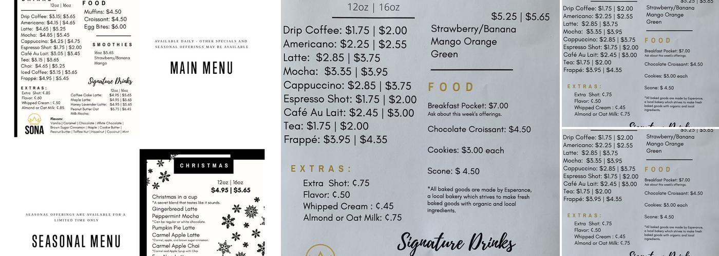 Sona Coffee Menu