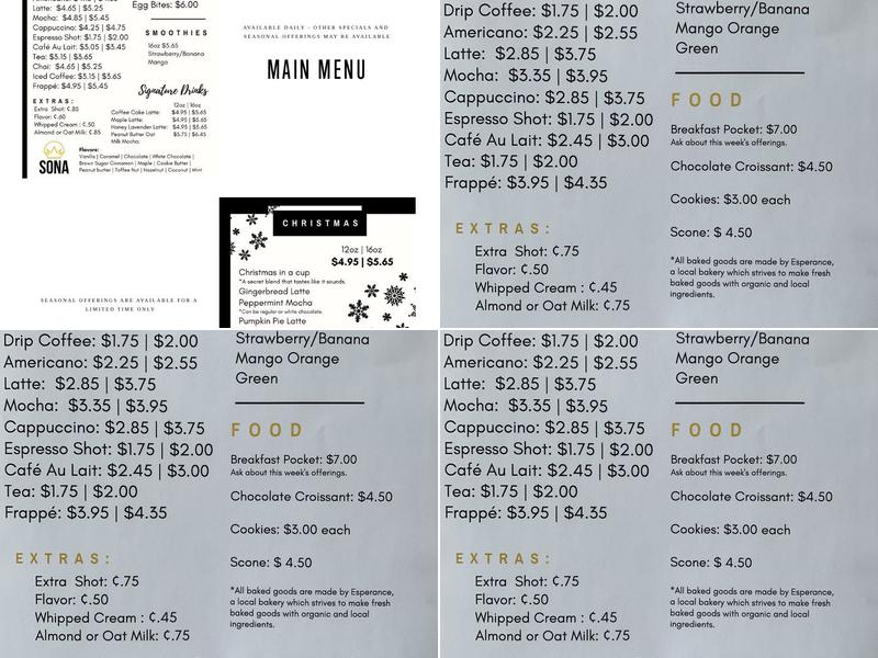 Sona Coffee Menu