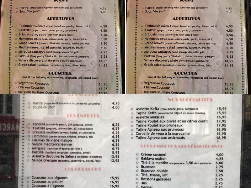Un thé au Sahara Menu