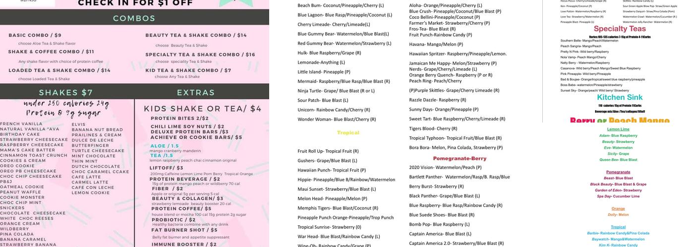 Bartlett Nutrition Menu