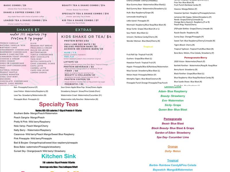 Bartlett Nutrition Menu