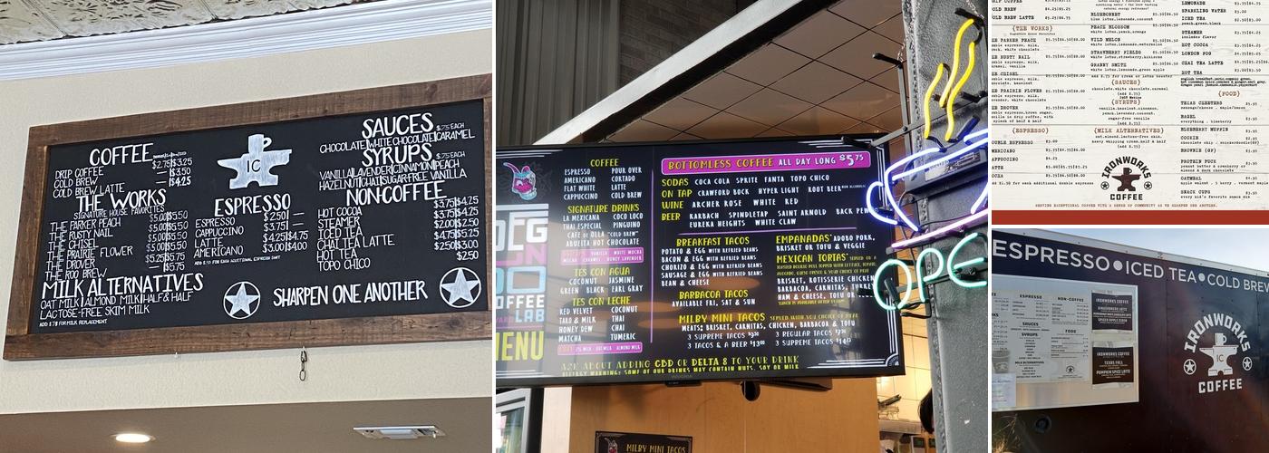 Ironworks coffee Menu