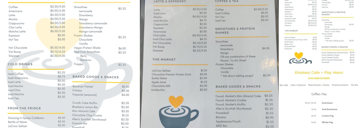 Kindness Cafe + Play Menu