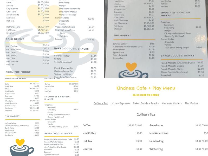 Kindness Cafe + Play Menu