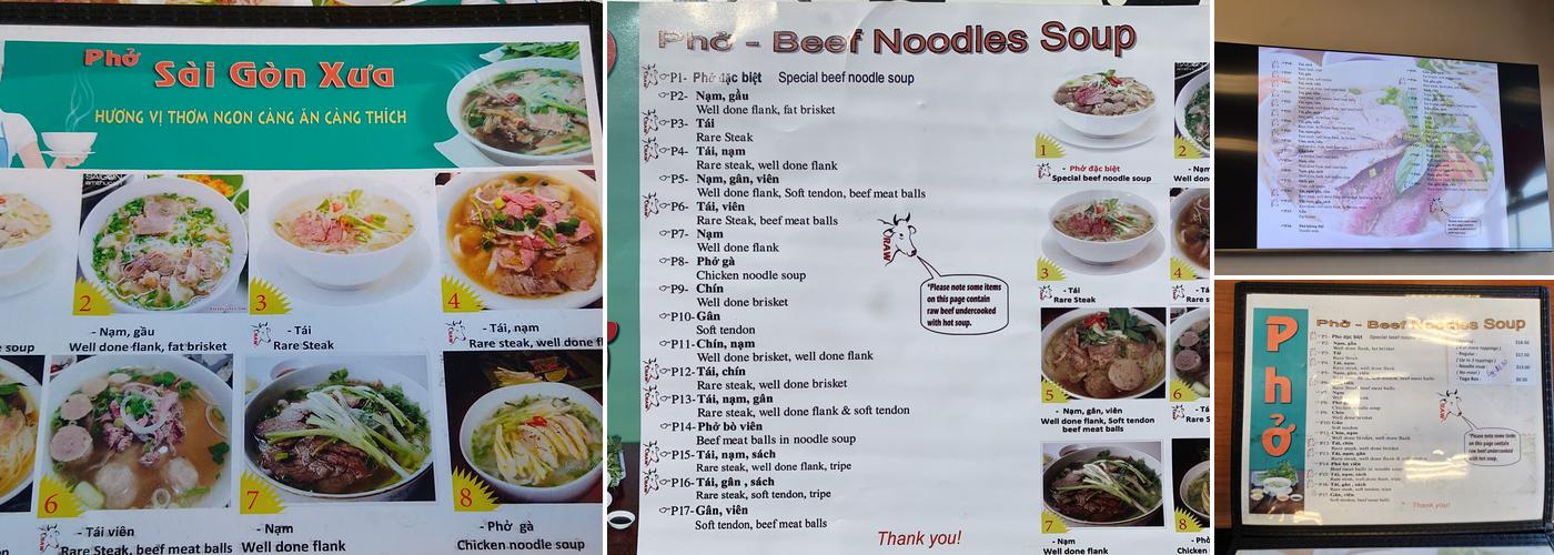 Pho Saigon Xua LLC Menu