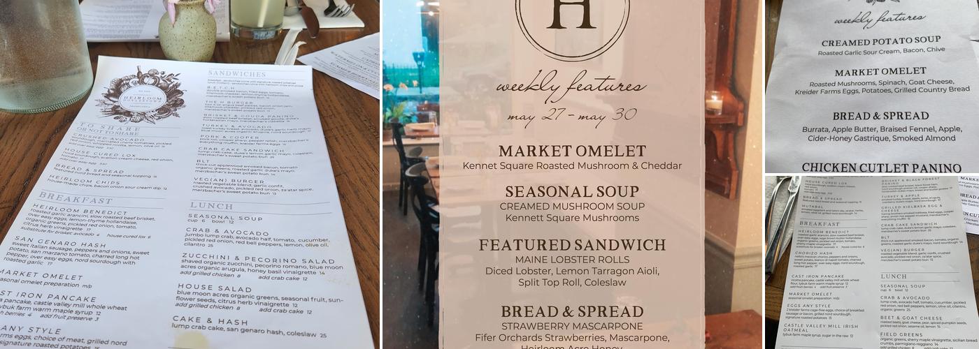 Heirloom Doylestown Menu