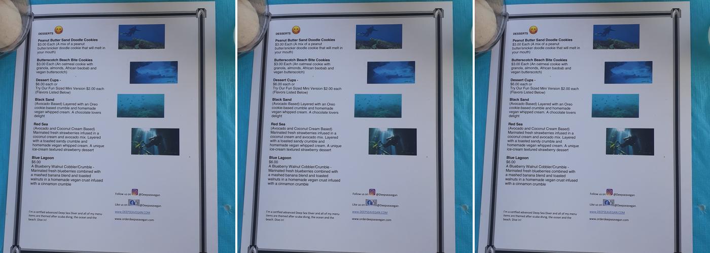 Deep Sea Vegan Menu