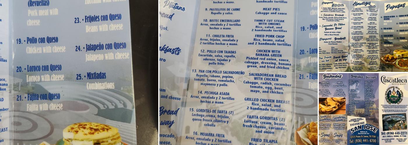 Tierra Cuscatleca Menu