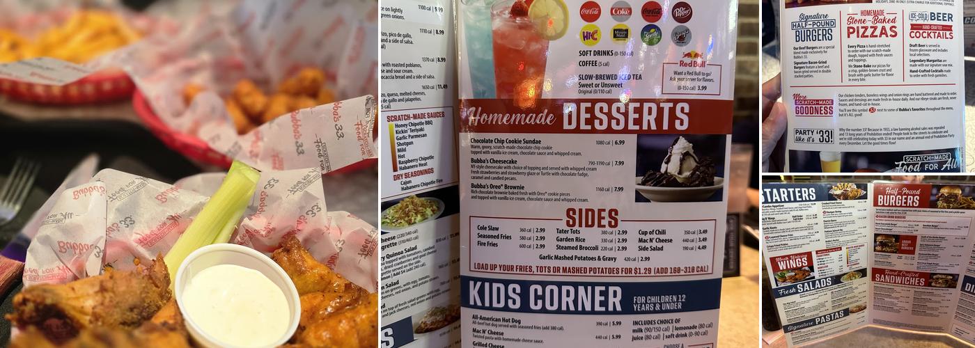 Bubba's 33 Menu