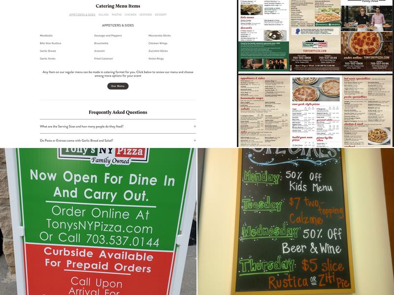 Tony's NY Pizza - Oakton Menu