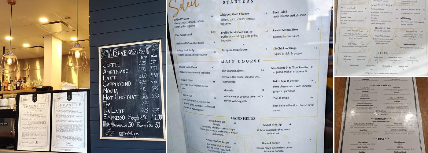 Soleil Bistro & Bar Menu