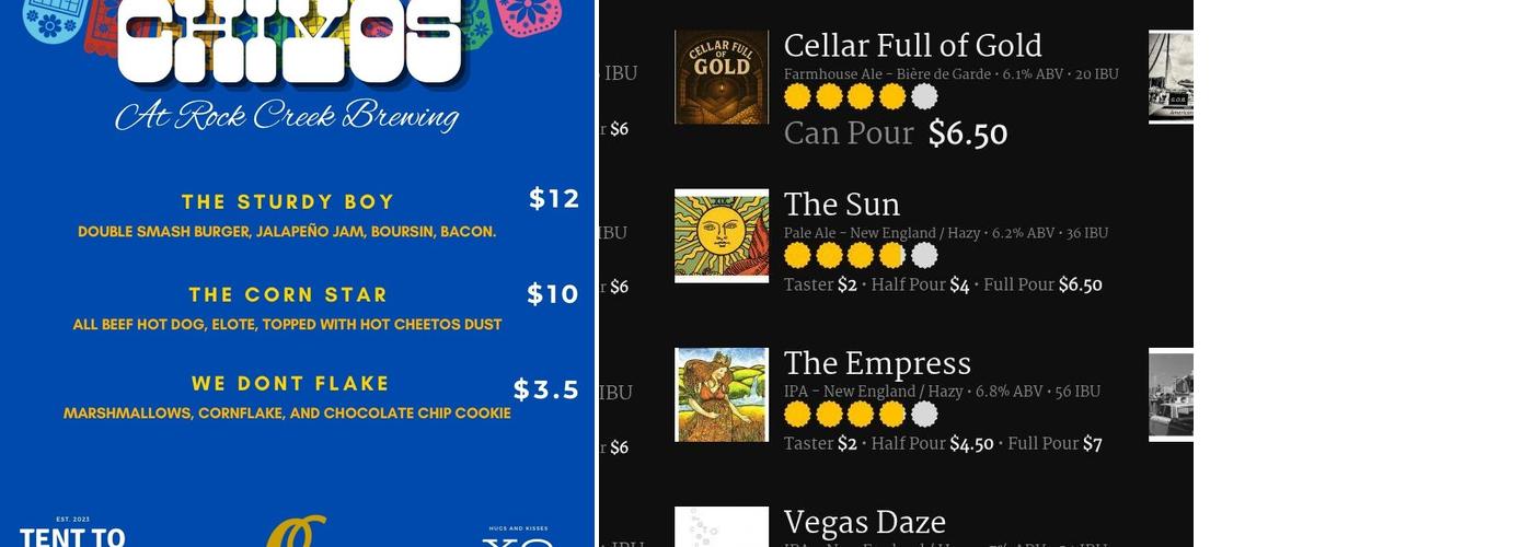 Rockcreek Brewing Company Menu