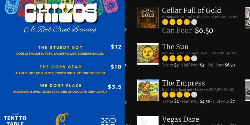 Rockcreek Brewing Company Menu