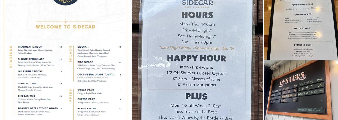 Sidecar Patio & Oyster Bar Menu