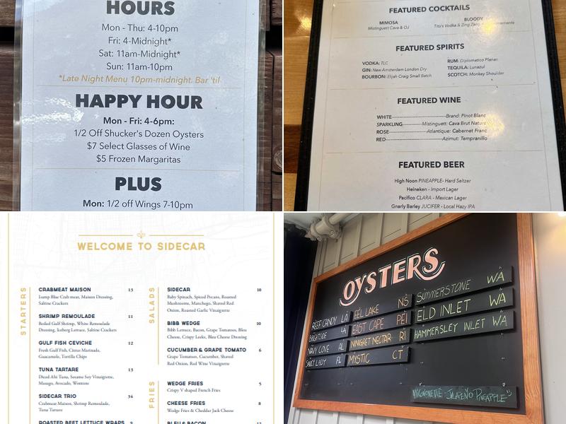 Sidecar Patio & Oyster Bar Menu