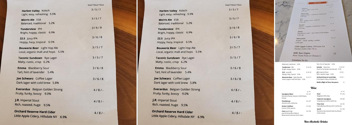 Roe Jan Brewing Co. Menu