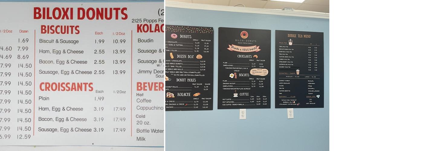 Biloxi Donuts Menu