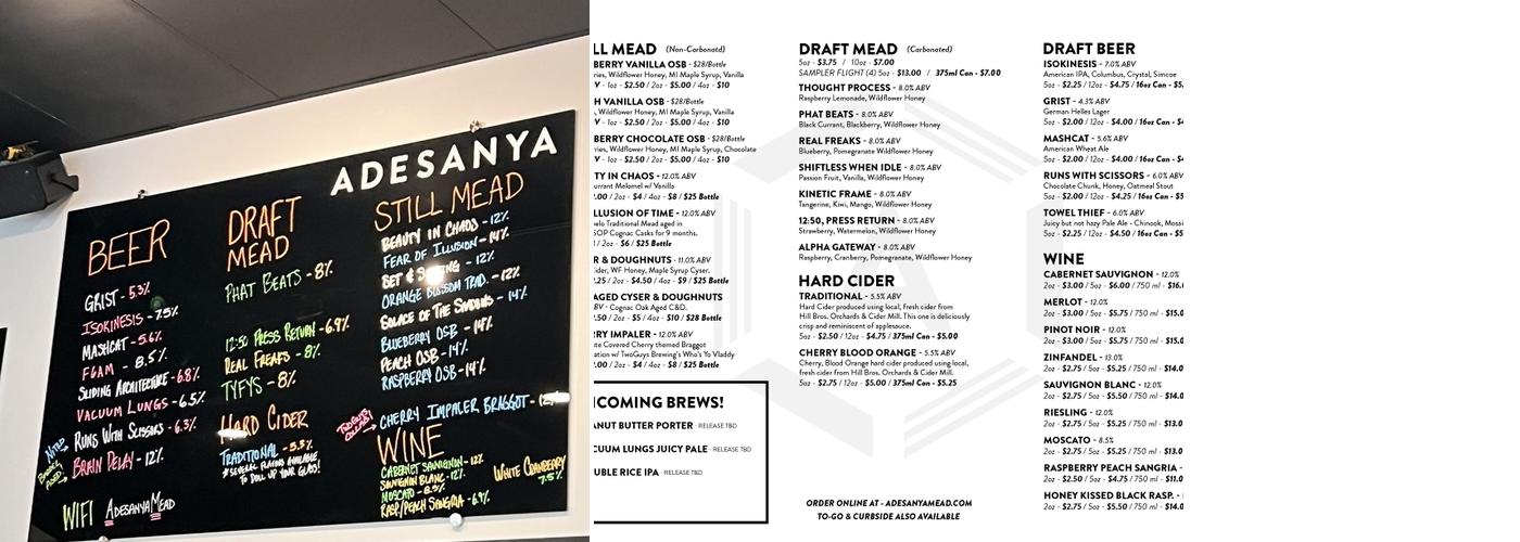 Adesanya Mead & Microbrewery Menu