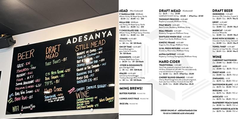 Adesanya Mead & Microbrewery Menu